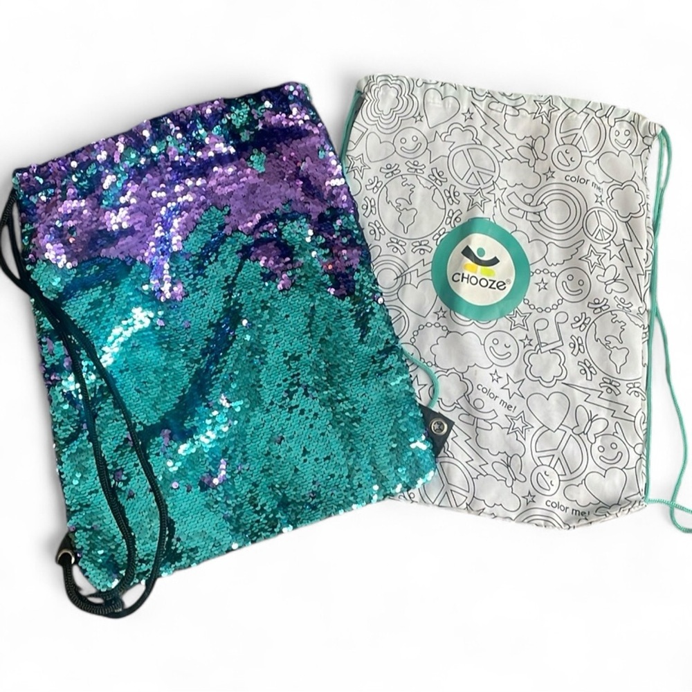 Sequin multicolor drawstring bag & chooze white drawstring bag to be colored on